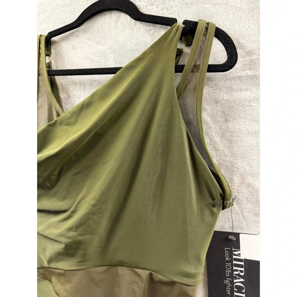 Miraclesuit Womens AZURA One Shoulder Mesh One Piece Swimsuit Nori Sz 16 $172